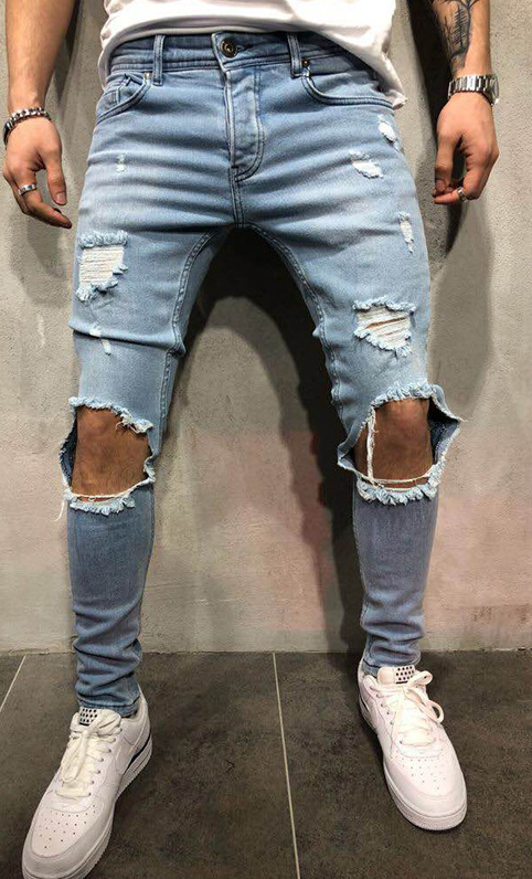 Street Style Men's Four Seasons Slight Elasticity Solid Denim Jeans