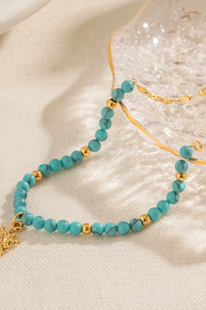 Turquoise Beaded 18K Gold-Plated Sun Shape Pendant Necklace