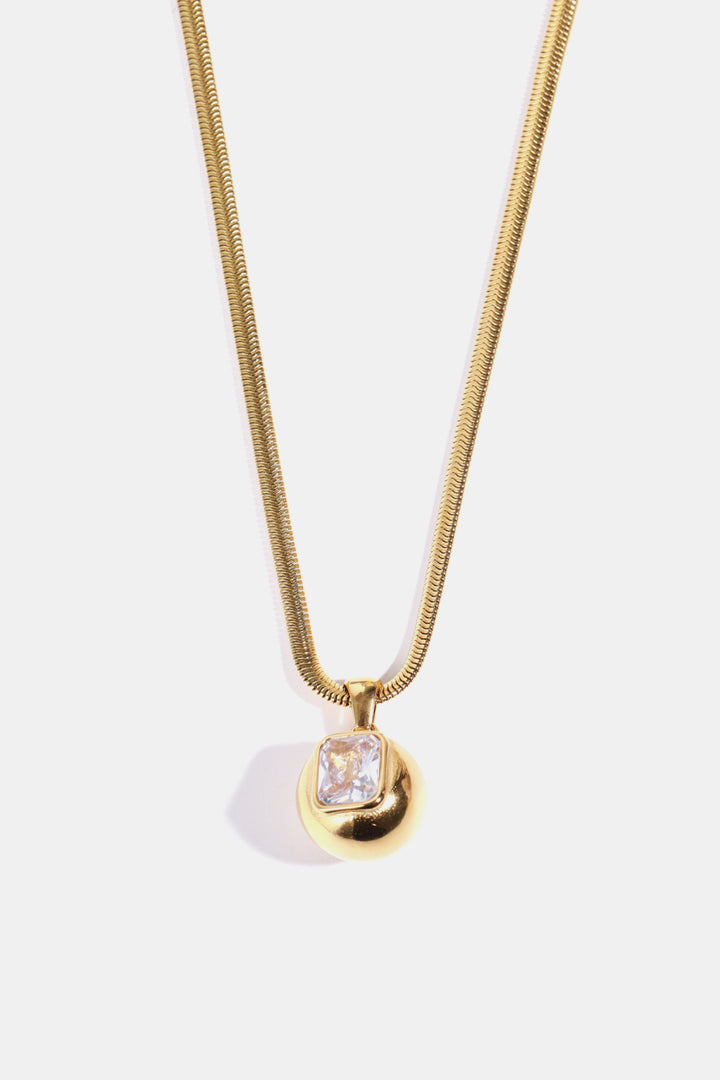 Zircon pendant, 18K gold-plated, geometric shape, necklace, jewelry, fashion accessory, luxury accessory, statement piece, elegant necklace, glamorous pendant